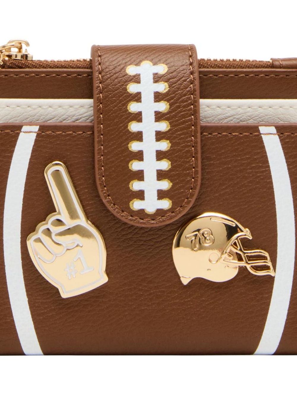 Betsey Johnson Brown Football Wristlet Wallet with Gold Accents